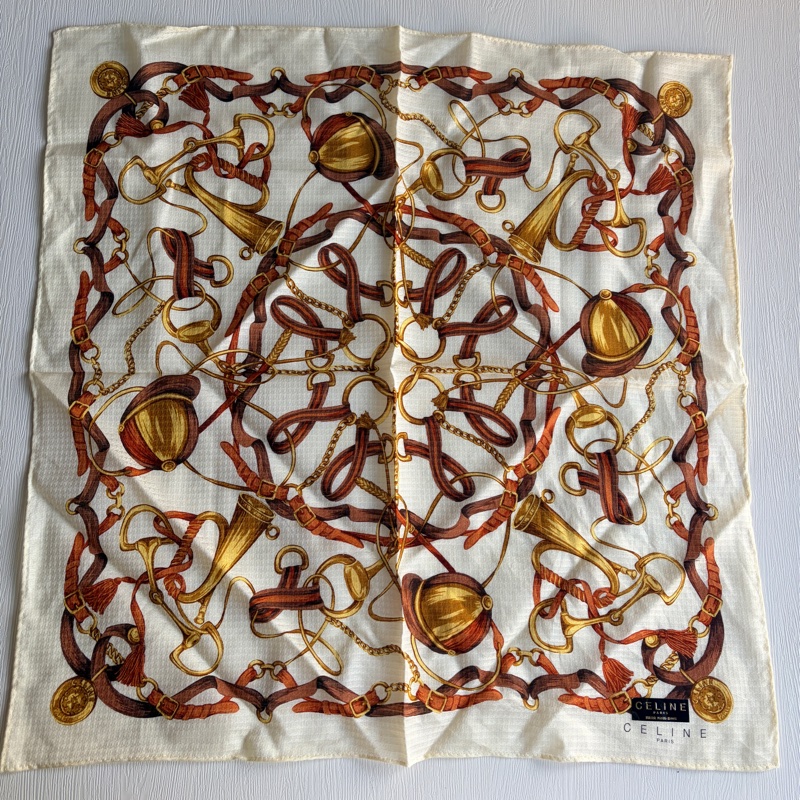 全新未使用 Celine 一套兩條棉質方巾禮盒 小領巾 圍巾 頭巾 日本製-3