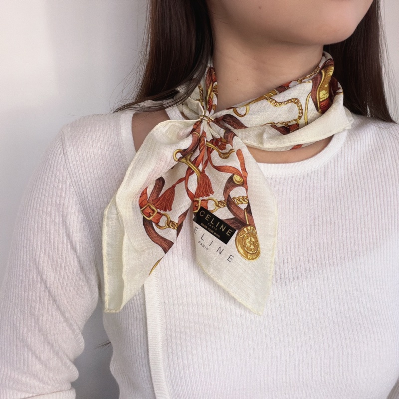 全新未使用 Celine 一套兩條棉質方巾禮盒 小領巾 圍巾 頭巾 日本製-4