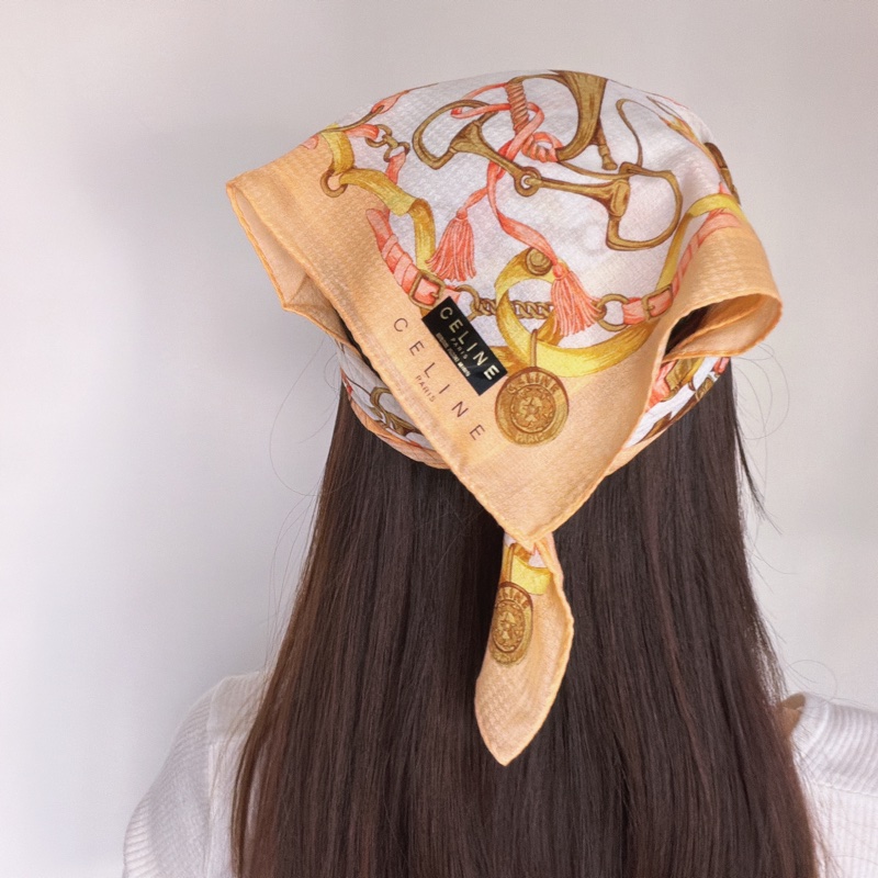 全新未使用 Celine 一套兩條棉質方巾禮盒 小領巾 圍巾 頭巾 日本製-5