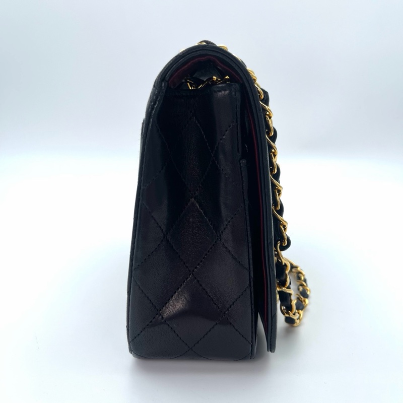「JL精品代購」 香奈兒中古黑金羊皮大翻蓋書包扣鏈條包-6