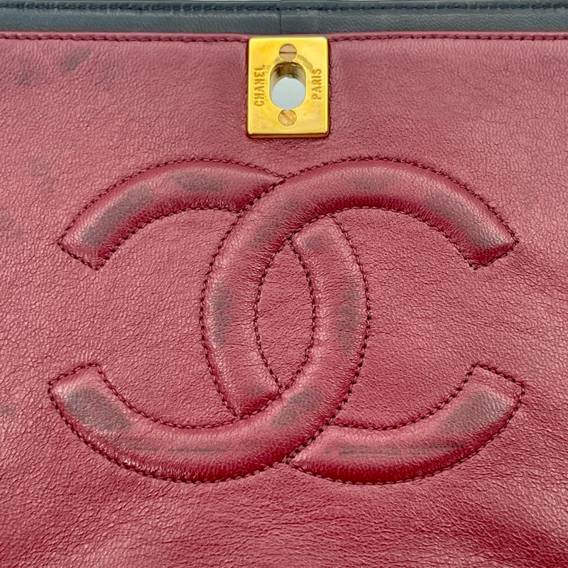 「JL精品代購」 香奈兒中古黑金羊皮大翻蓋書包扣鏈條包-22