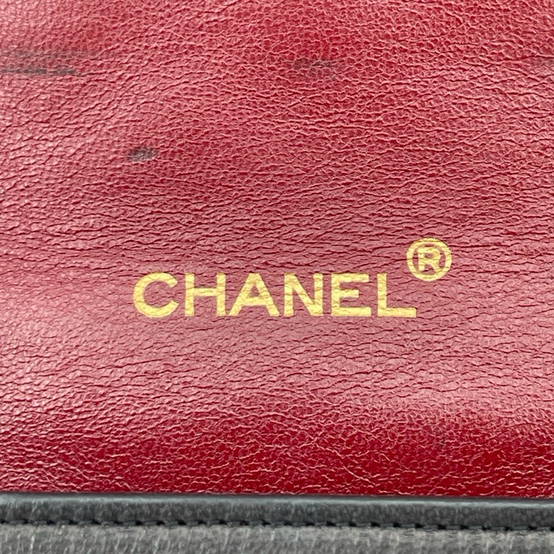 「JL精品代購」 香奈兒中古黑金羊皮大翻蓋書包扣鏈條包-23