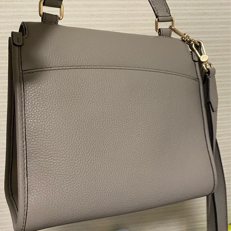 近全新 Bally 大象灰 灰色 鎖頭包 旋鈕 簡約低調 容量大 小方包 大方包 肩背帶 手提 斜背 皮質超好-2