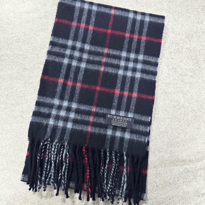 BURBERRY海軍藍格紋羊絨圍巾✨ 過年清倉便宜售～-0