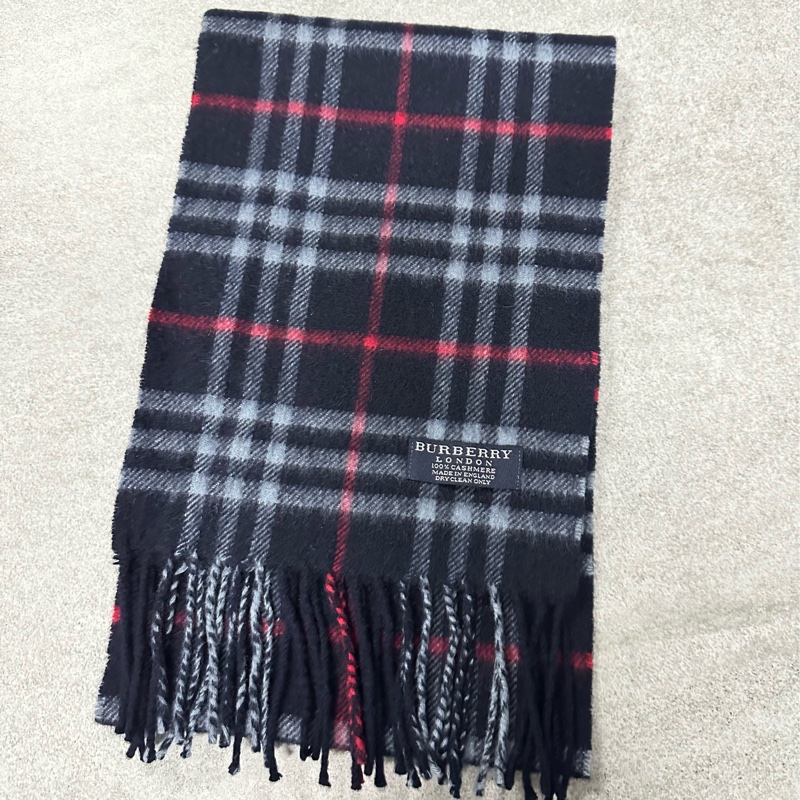 BURBERRY海軍藍格紋羊絨圍巾✨ 過年清倉便宜售～-1
