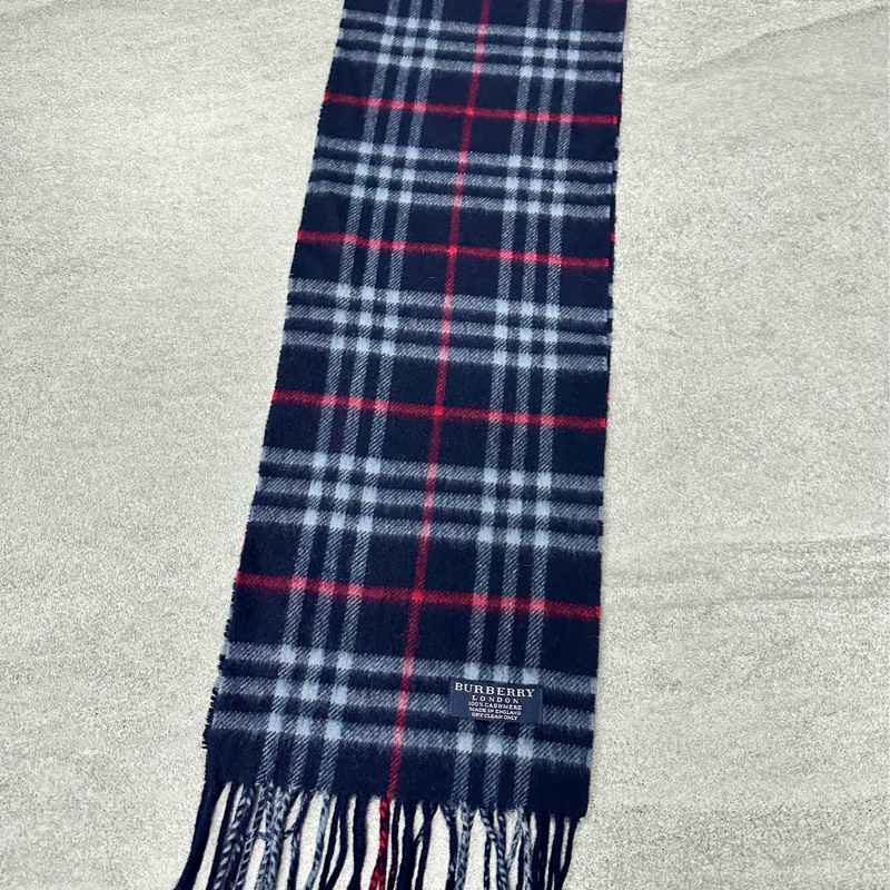 BURBERRY海軍藍格紋羊絨圍巾✨ 過年清倉便宜售～-3