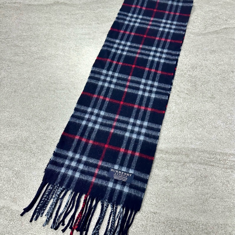 BURBERRY海軍藍格紋羊絨圍巾✨ 過年清倉便宜售～-4