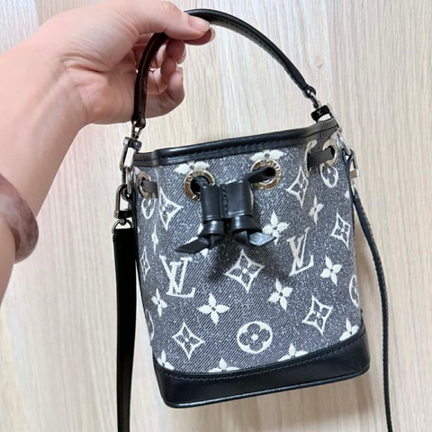 Louis Vuitton Louis Vuitton 經典NANO NOE單寧牛仔帆布束口肩背水桶包(迷你/灰)