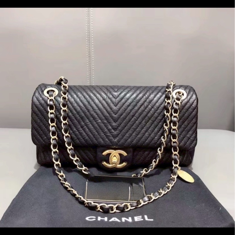 經典奢華👜 Chanel香奈兒黑金中號v紋cf鏈條單肩斜挎包-6