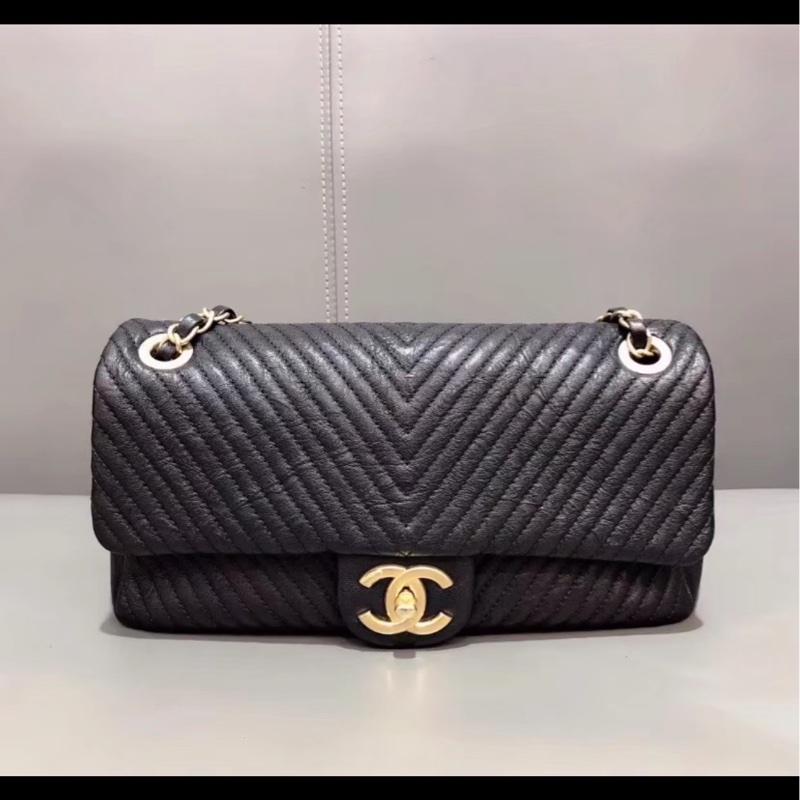 經典奢華👜 Chanel香奈兒黑金中號v紋cf鏈條單肩斜挎包-7
