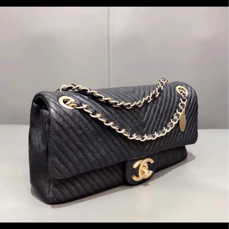 經典奢華👜 Chanel香奈兒黑金中號v紋cf鏈條單肩斜挎包-8