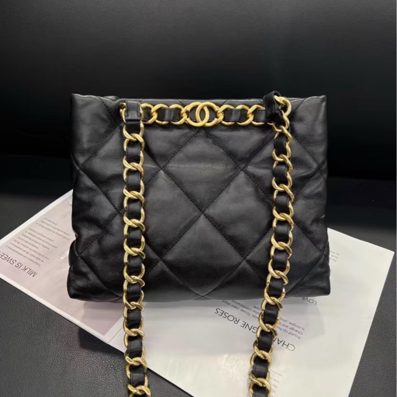 慵懶氣質風💎99新🆕Chanel香奈兒黑金菱格紋托特單肩手提包-7