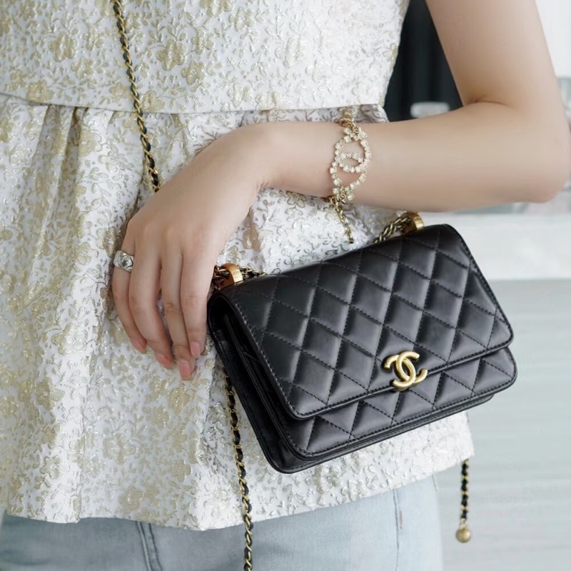 顏值爆表❤️‍🔥限量價🆕Chanel香奈兒黑金雙金球woc鏈條單肩斜挎包⛓️-1