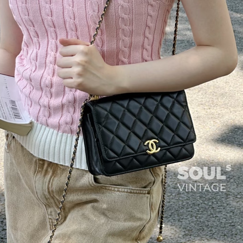 顏值爆表❤️‍🔥限量價🆕Chanel香奈兒黑金雙金球woc鏈條單肩斜挎包⛓️-6