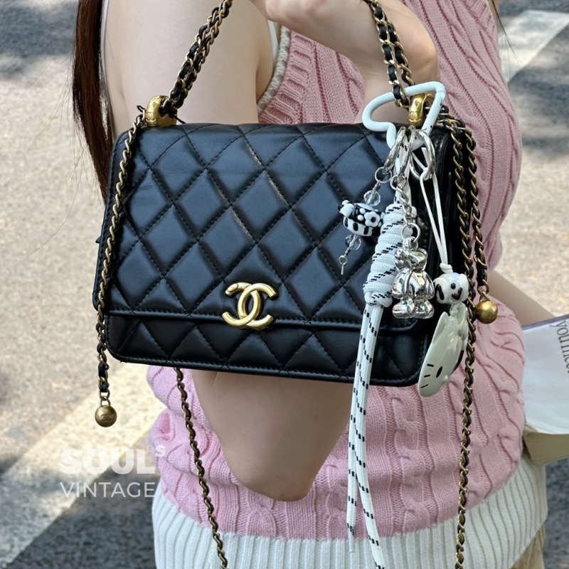 顏值爆表❤️‍🔥限量價🆕Chanel香奈兒黑金雙金球woc鏈條單肩斜挎包⛓️-7