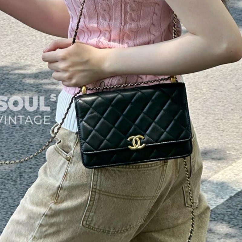 顏值爆表❤️‍🔥限量價🆕Chanel香奈兒黑金雙金球woc鏈條單肩斜挎包⛓️-8