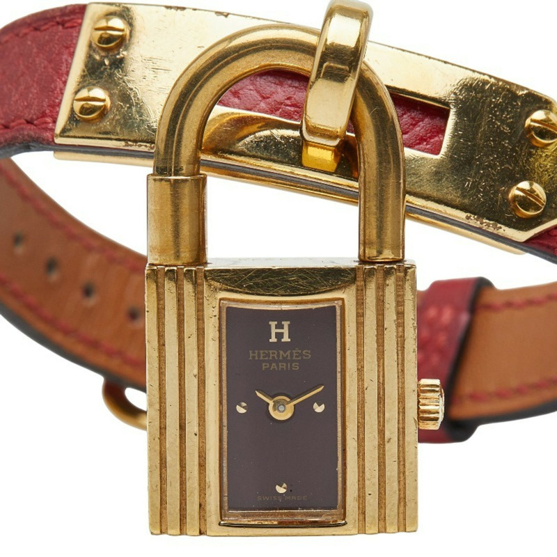 愛馬仕 Kelly 女士腕錶 KE1.201，石英機芯，紅色錶盤，不鏽鋼錶殼搭配皮革錶帶-0