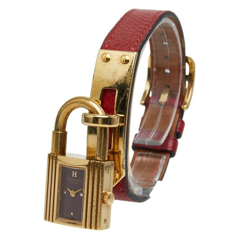 愛馬仕 Kelly 女士腕錶 KE1.201，石英機芯，紅色錶盤，不鏽鋼錶殼搭配皮革錶帶-1
