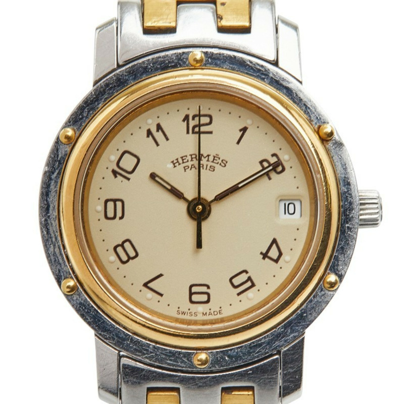 愛馬仕 Clipper CL3.240 石英錶 米色錶盤 不鏽鋼鍍層 女士腕錶-0