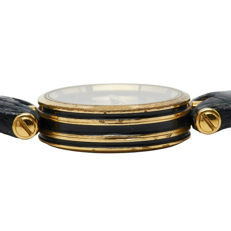 Gucci 女士石英腕錶，黑色錶盤，不鏽鋼錶殼搭配皮革錶帶-4