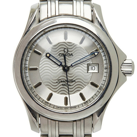 歐米茄海馬120石英腕錶，銀色錶盤，不鏽鋼錶殼，女款