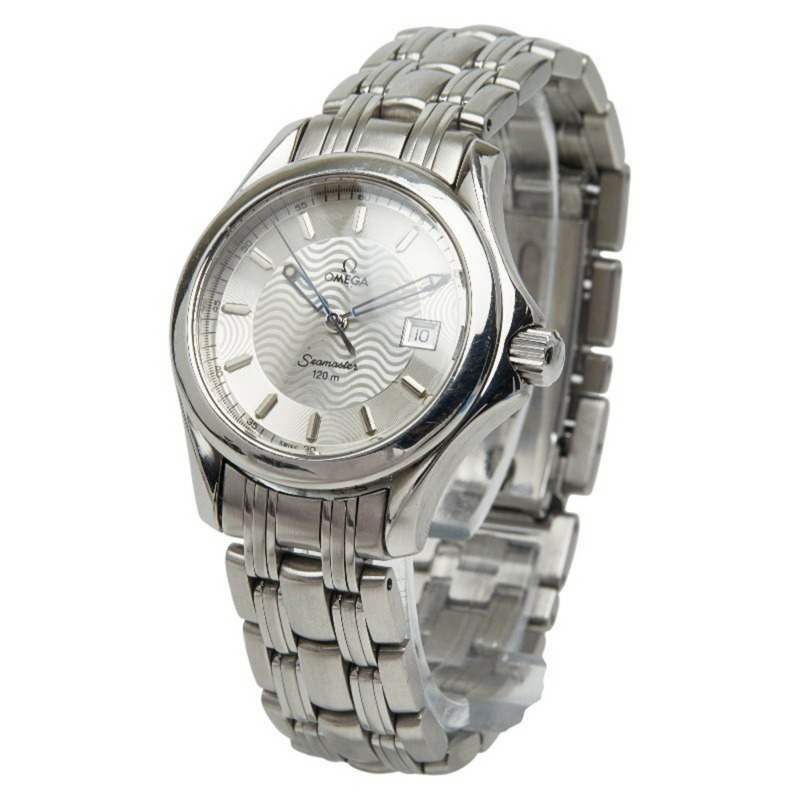 歐米茄海馬120石英腕錶，銀色錶盤，不鏽鋼錶殼，女款-1