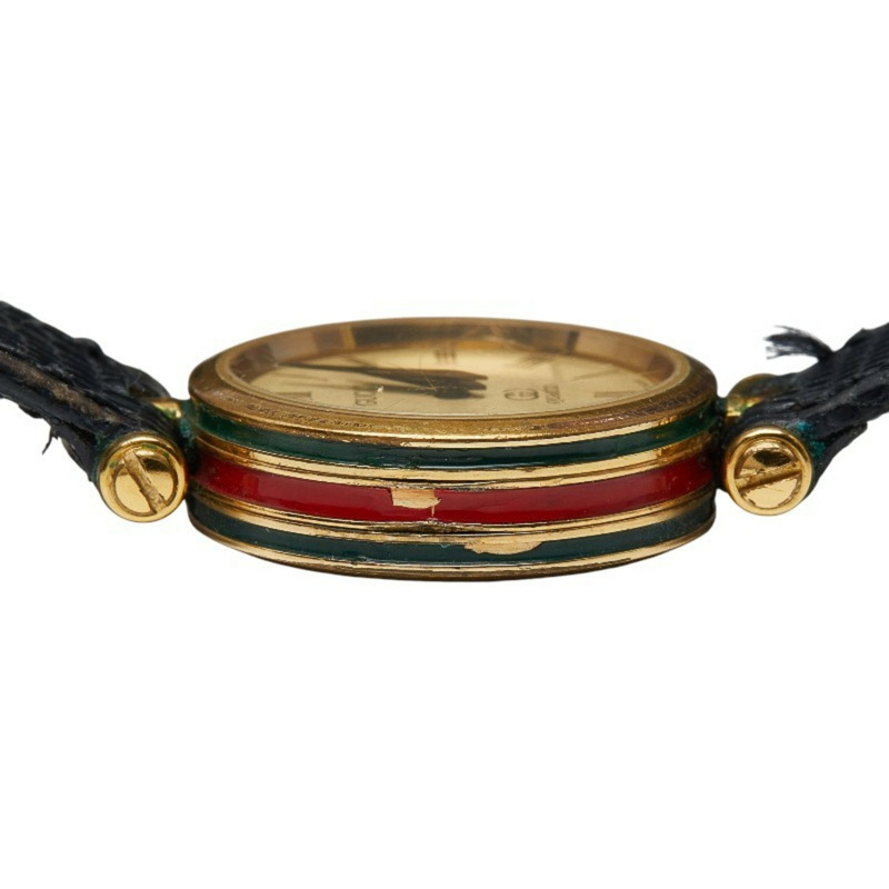 Gucci Sherry 系列石英腕錶，金色錶盤，不鏽鋼錶殼搭配皮革錶帶，女款-3