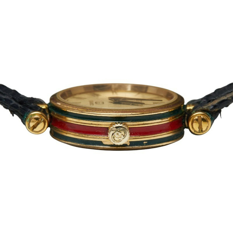 Gucci Sherry 系列石英腕錶，金色錶盤，不鏽鋼錶殼搭配皮革錶帶，女款-4