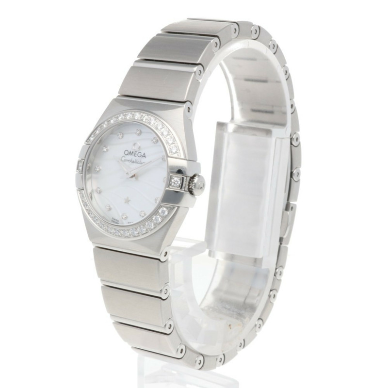 歐米茄星座系列腕錶，不鏽鋼，12315246055006，石英機芯，女士，二手，鑽石錶圈，12顆鑽石，珍珠母貝錶盤。-2