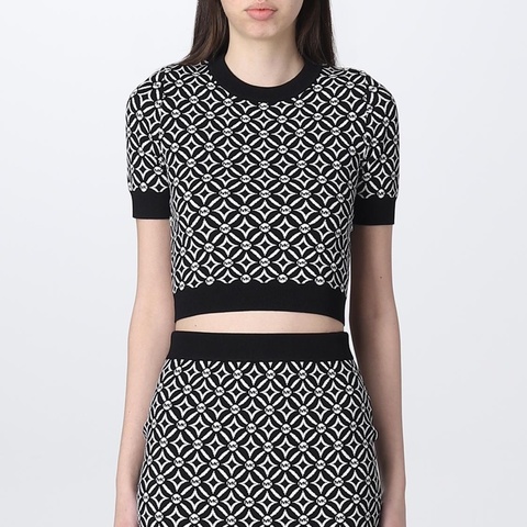 95成新 Michael kors 圖騰 短版 彈性 針織上衣 S號