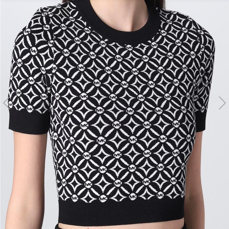 95成新 Michael kors 圖騰 短版 彈性 針織上衣 S號-10