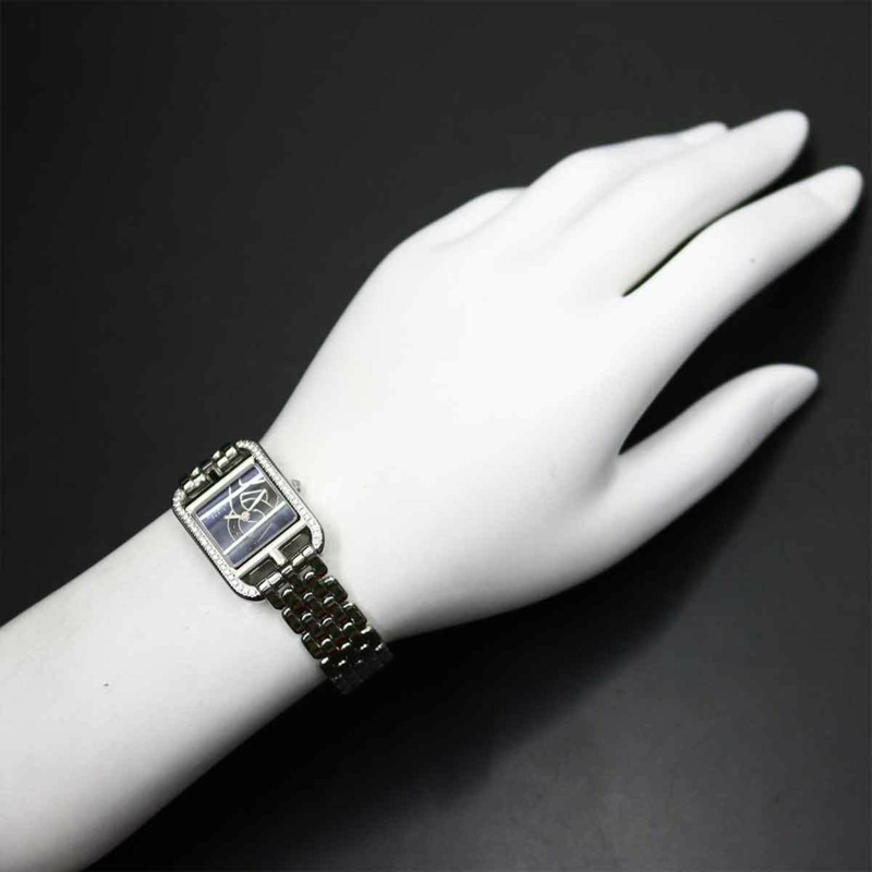 愛馬仕 Cape Cod Chaine d'Ancre CC1 330 鑲鑽錶圈女士海軍藍石英腕錶-3