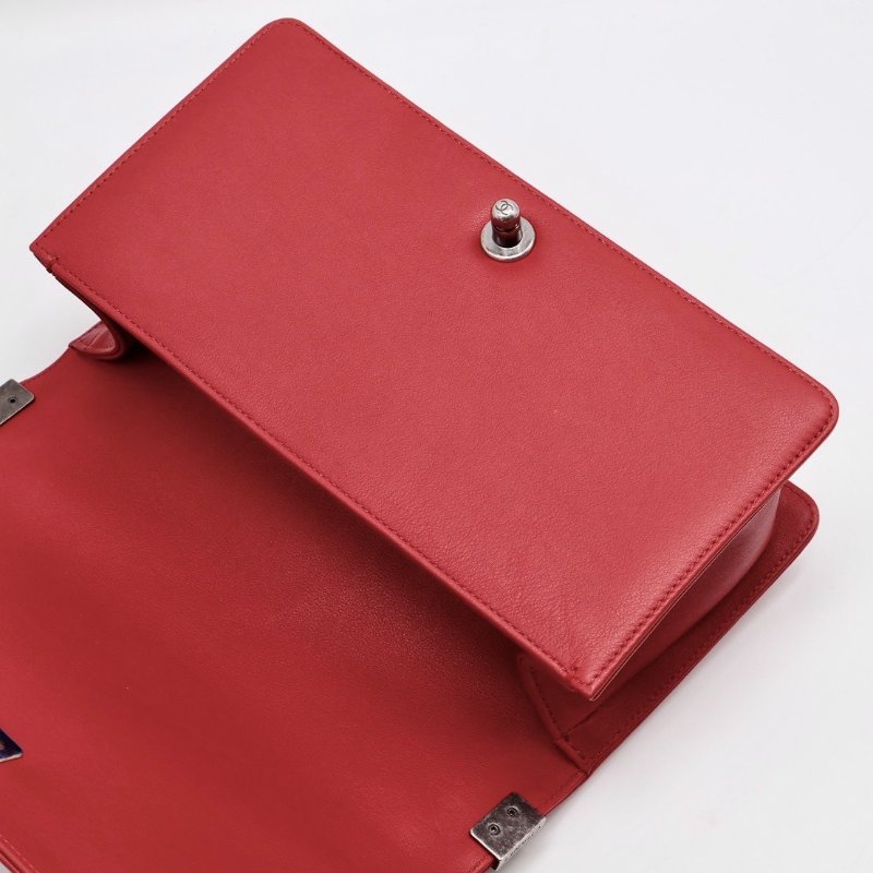 CHANEL Boy25 V紋牛皮口蓋包 - 紅銀22開-6