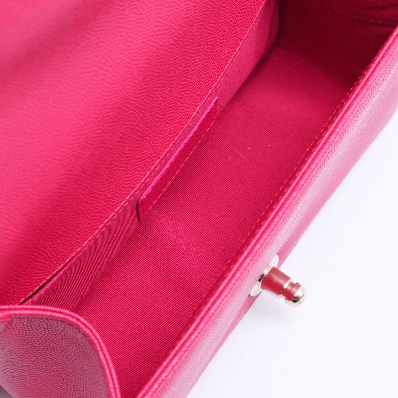 CHANEL Boy20 粒面牛皮口蓋包 - 桃紅金23開-2