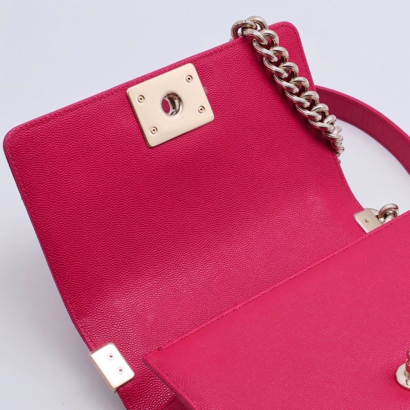 CHANEL Boy20 粒面牛皮口蓋包 - 桃紅金23開-3