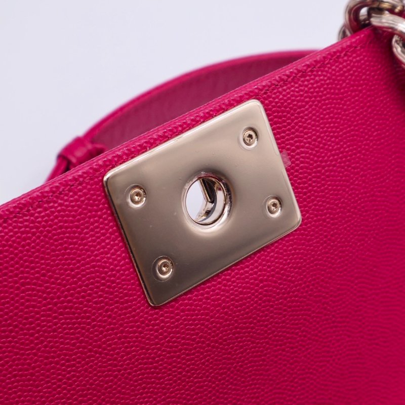 CHANEL Boy20 粒面牛皮口蓋包 - 桃紅金23開-4