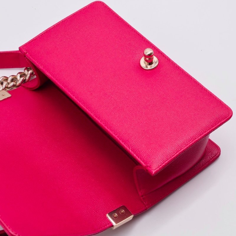 CHANEL Boy20 粒面牛皮口蓋包 - 桃紅金23開-8