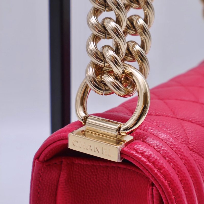 CHANEL Boy20 粒面牛皮口蓋包 - 桃紅金23開-10