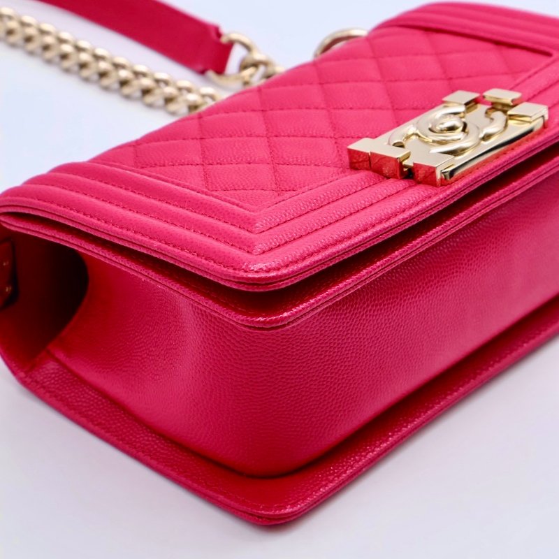 CHANEL Boy20 粒面牛皮口蓋包 - 桃紅金23開-11