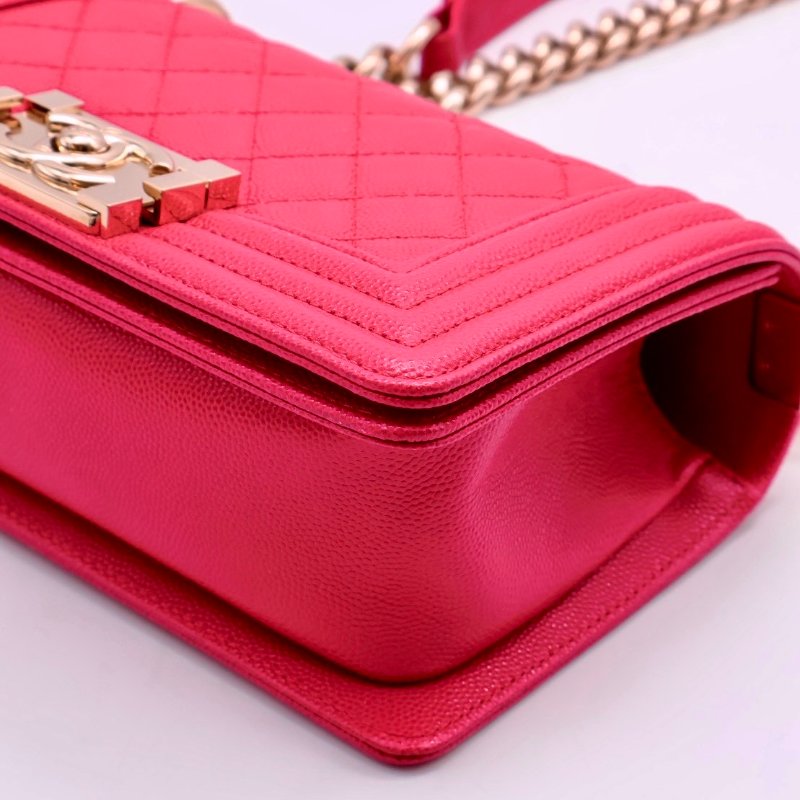 CHANEL Boy20 粒面牛皮口蓋包 - 桃紅金23開-12