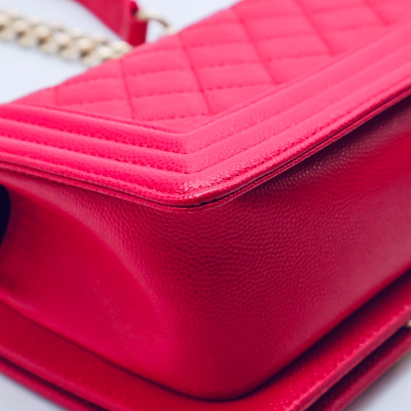 CHANEL Boy20 粒面牛皮口蓋包 - 桃紅金23開-15