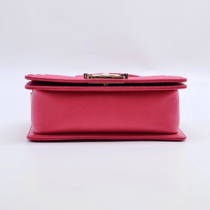 CHANEL Boy20 粒面牛皮口蓋包 - 桃紅金23開-18