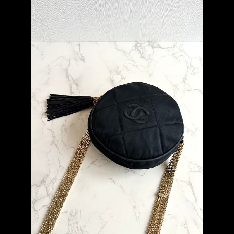 絕版中古包 Chanel黑金絲絹圓餅包 側背包 單肩包 斜背包 中古包-2