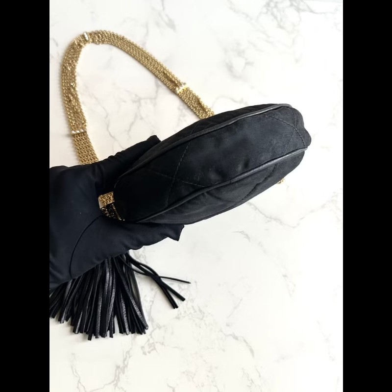 絕版中古包 Chanel黑金絲絹圓餅包 側背包 單肩包 斜背包 中古包-3