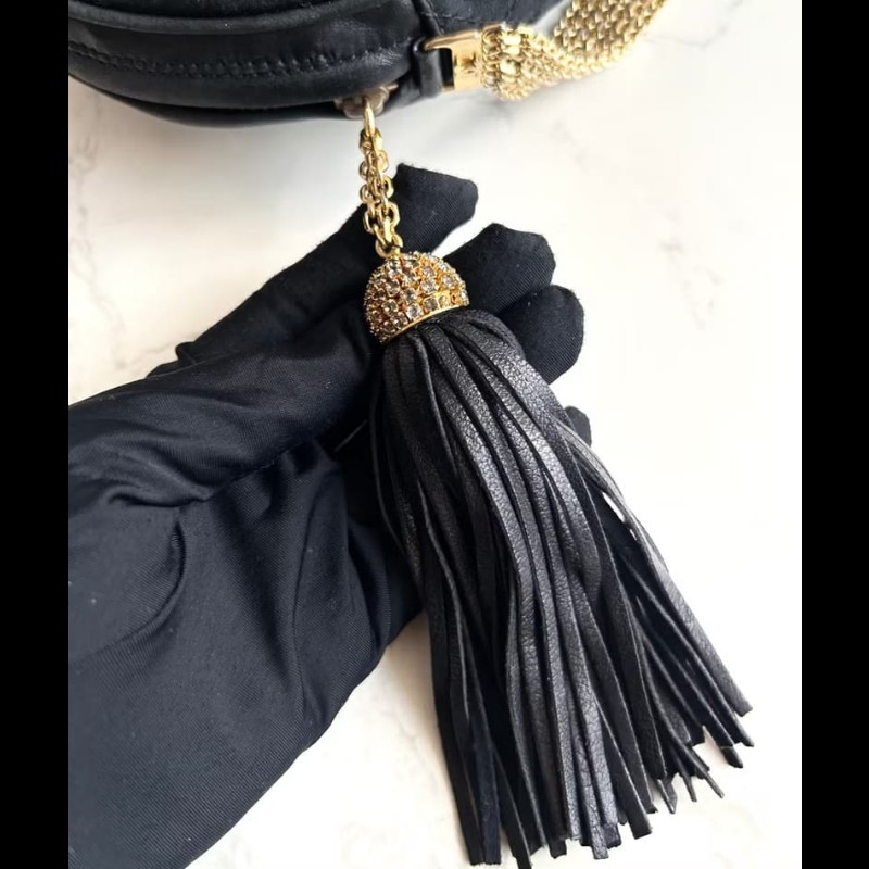 絕版中古包 Chanel黑金絲絹圓餅包 側背包 單肩包 斜背包 中古包-4