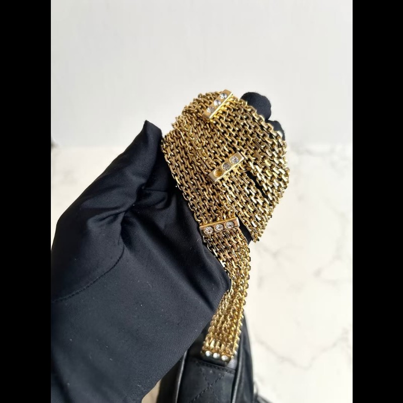 絕版中古包 Chanel黑金絲絹圓餅包 側背包 單肩包 斜背包 中古包-5