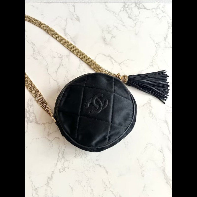 絕版中古包 Chanel黑金絲絹圓餅包 側背包 單肩包 斜背包 中古包-6
