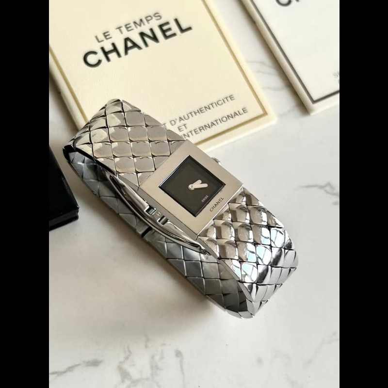 【LA LUNE】絕版古董錶 Chanel Metalaase 黑銀色中古手錶 石英錶 女裝腕錶-5