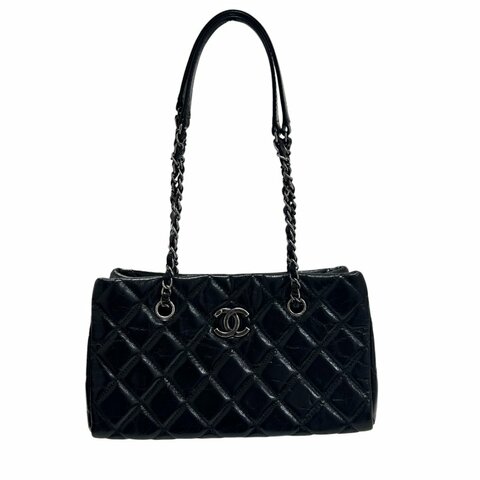 CHANEL 香奈兒 MATELASSÉ 鏈條托特包 小牛皮 黑色 銀扣