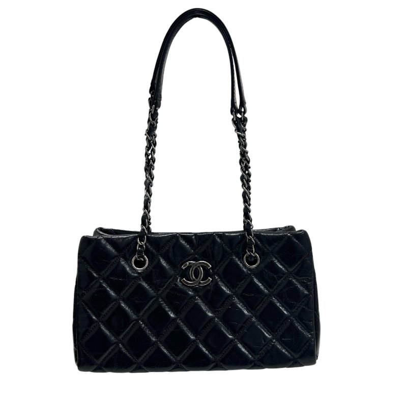 CHANEL 香奈兒 MATELASSÉ 鏈條托特包 小牛皮 黑色 銀扣-0